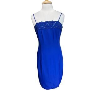 Vintage USA Women's 7/8 Fairy Blue Sequin Party Prom Sleeveless Mini Dress